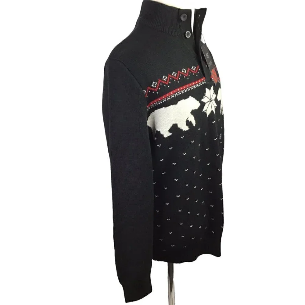 Chaps NWT Polar Bear Pullover Black Size L Fair Isle Snowflake Winter Christmas